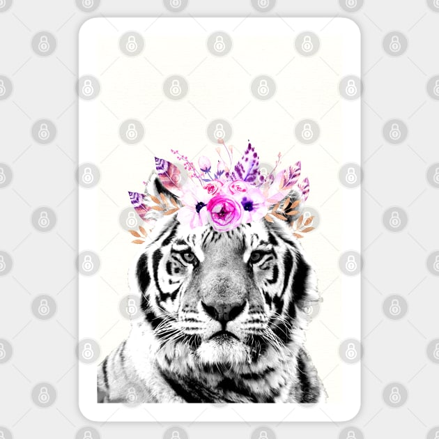 Tiger wearing floral headband Sticker by CharlieCreates